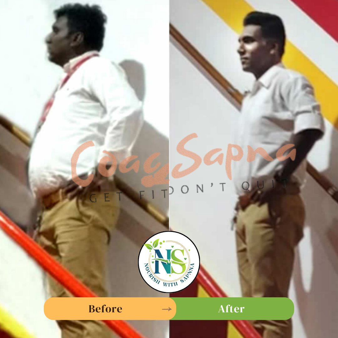 Male client before and after fitness transformation