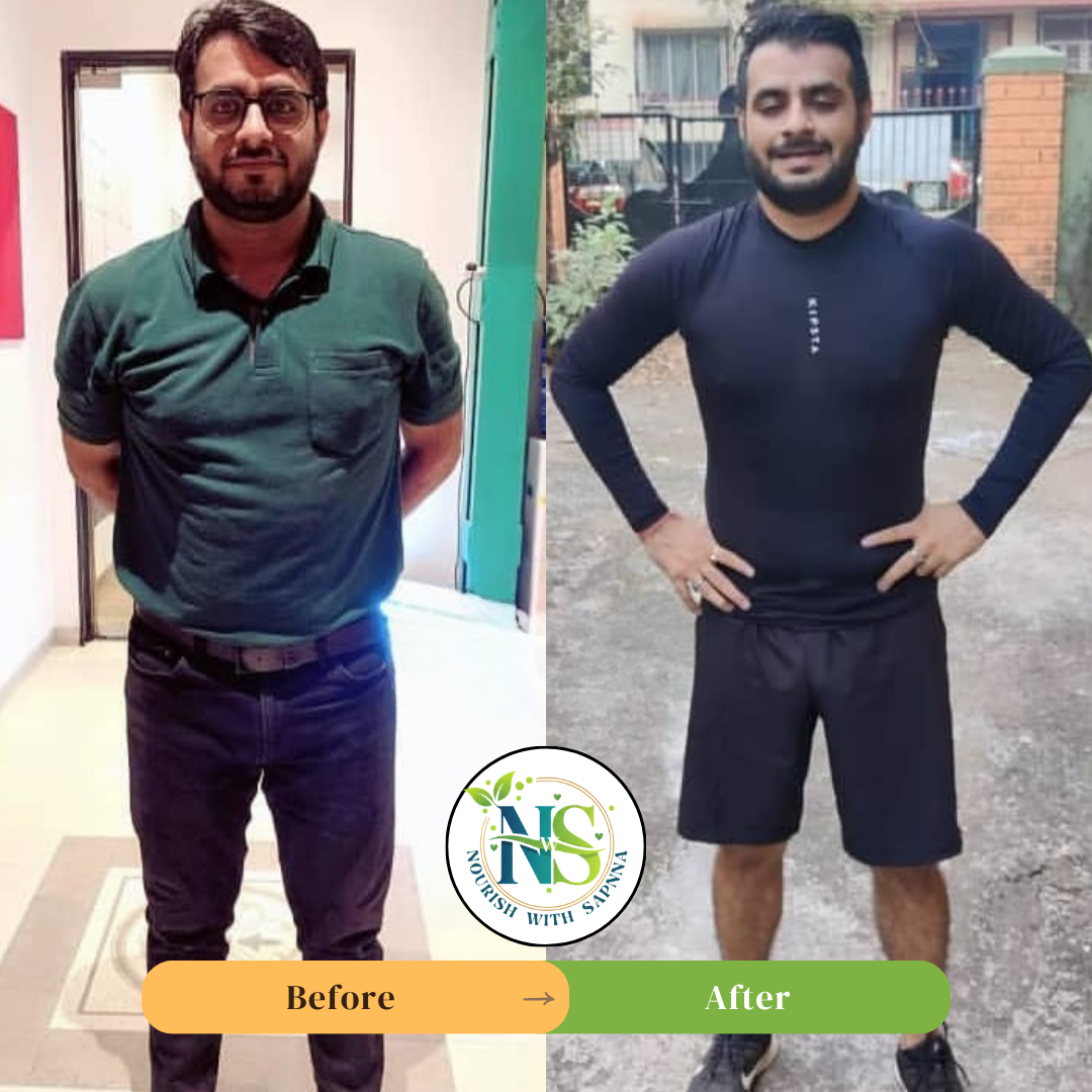 Male client before and after fitness transformation