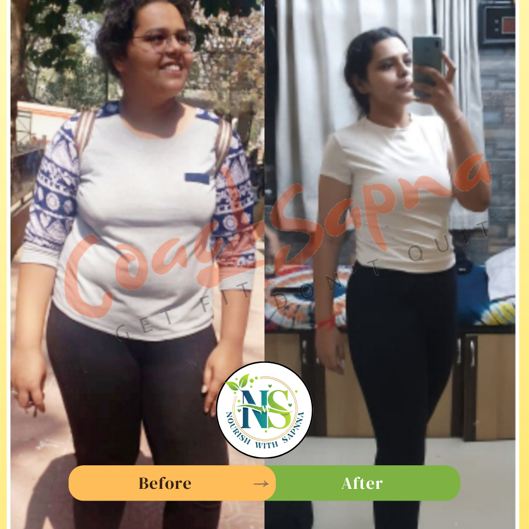 Female client before and after weight loss transformation